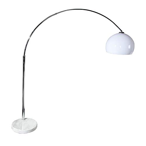 Invicta Interior Große Bogenlampe Lounge Deal weiß Marmor Fuß Stehlampe Bogenleuchte ausziehbar E27 Wohnzimmerlampe auch für LED