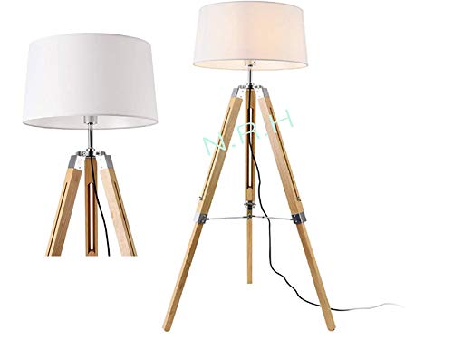 Stehlampe, modernes Dreibein aus Metall und Holz, Retro-Lampe für Wohnzimmer und Schlafzimmer, Heimdekoration (ohne Lampenschirm)