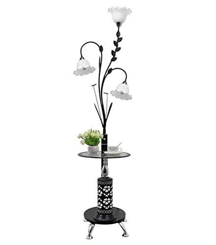 FBITE Stehlampe Stehlampe Metall Vintage Stehlampe mit kleinem Tisch Glas Modern 3 Blumen Lampenschirm Leselicht für Schlafzimmer Büro Stehlampen Stehleuchte