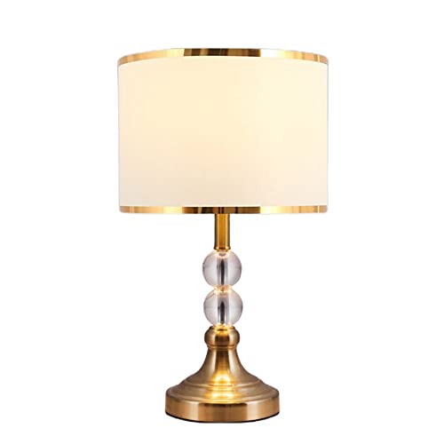 Mengjay Tischlampe Nachttischlampe hoch 47cm Lichtdekoration Tischleuchte mit Stoff Schirm Kristall Metall Lampenfuß für Schlafzimmer Wohnzimmer Schreibtischlampe moderne (Gold)