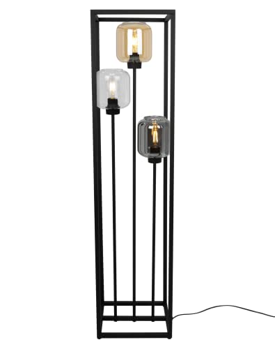 Light-Home NOVALJA CAGE Lampenschirm Stehlampe Modern - Standleuchte für Wohnzimmer Schlafzimmer Büro - Elegante Industrial Lampe - Schwarz - Mix - 130x30x25 cm