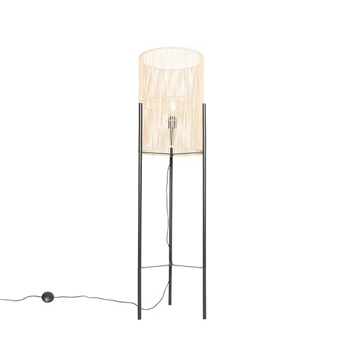 QAZQA - Landhaus I Vintage Skandinavische Stehlampe Bambus - Natasja I Wohnzimmer I Schlafzimmer - Bamboo Länglich I Zylinder - LED geeignet E27