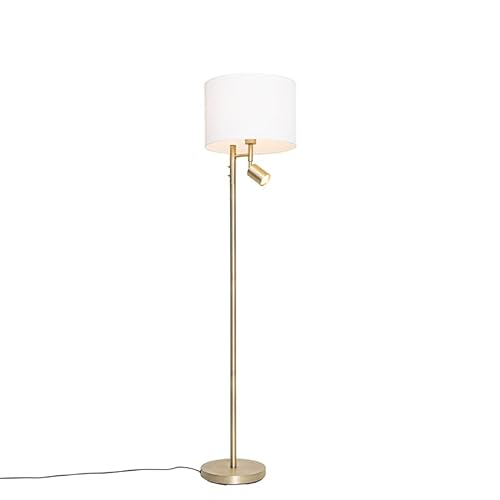 Qazqa - Modern Stehlampe Bronze mit weißem Schirm und Leselampe - Jelena I Wohnzimmer I Schlafzimmer - Stahl Rund - LED geeignet E27