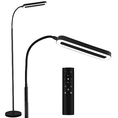 DAXGD LED Stehlampe Dimmbar, Wohnzimmer Stehlampe Schwarz 16W Helligkeit Farbtemperatur Dimmer, Stehlampen gebogen mit Fernbedienung und Touch-Steuerung