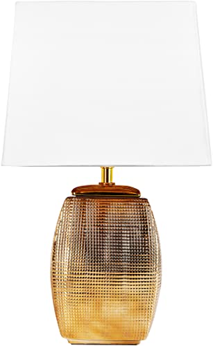 BRUBAKER Tischlampe Nachttischlampe - 38 cm - Gold - Keramik Lampensockel - Schirm Weiß