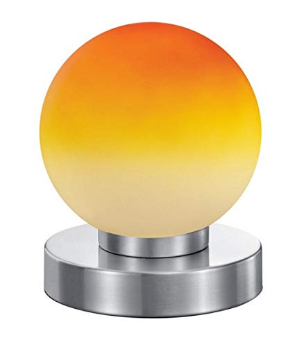 Reality Leuchten Tischleuchte Prinz R5400-18, Metall Nickel matt, Glas orange, E14 exklusive, 4-fach Touch Dimmer, 15 x 12 x 12 cm