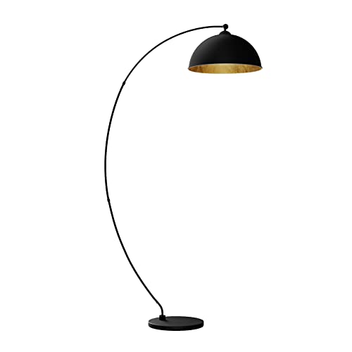 Lindby Stehlampe Metall schwarz gold, Bogenlampe mit Fußschalter 1x E27, Leselampe Stehlampe Wohnzimmer, Stehleuchte Wohnzimmerlampe, Standleuchte