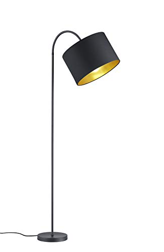 lightling Bogenleuchte Benny mit Stoffschirm schwarz matt und Innenseite in Farbe Gold. Korpus Metall schwarz. exkl. 1 x E27 (max. 60W). Höhe: 156 cm. Ausladung: 63 cm