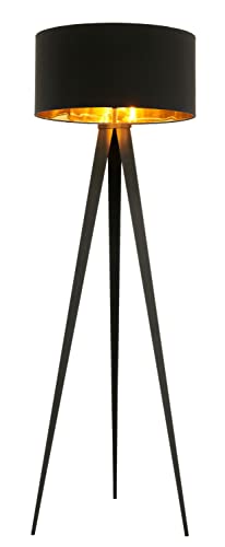 Lindby Dreibein, Tripod Stehlampe schwarz gold, Stehleuchte Metall Textil mit Fußschalter, Standleuchte 1x E27 max. 60W, ohne Leuchtmittel