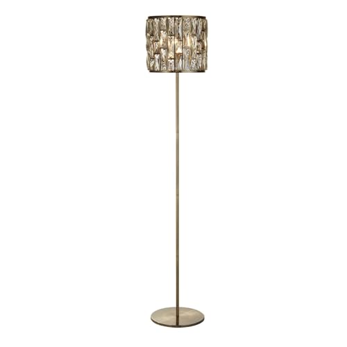 Licht-Erlebnisse Stehleuchte E27 155 cm hoch in Messing Antik Champagner aus Kristall Glas Metall Jugendstil Stehlampe Wohnzimmer