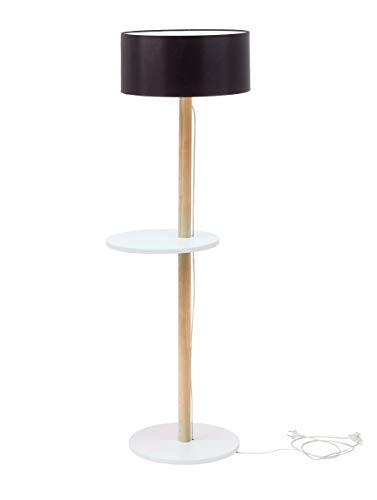 Holz Stehlampe Regal, Moderner Skandinavischer Stil das Wohnzimmer Schlafzimmer Esszimmer, Höhe 150cm, E27, max. 40W – Weiss Schwarz Lampenschirm