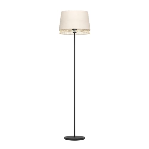 EGLO Stehlampe Tabley, Eck Standleuchte, Stehleuchte aus Metall in Schwarz mit Lampenschirm aus Bambus und Leinen, Lampe Wohnzimmer mit E27 Fassung, 150 cm