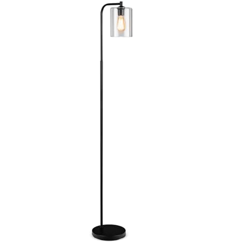 HOMASIS 60W Stehleuchte Stehlampe 168cm, Standleuchte Standlampe mit E27 Glühlampensockel & Glaslampenschirm, Bodenlampe für Wohnzimmer, Schlafzimmer, Schwarz