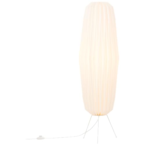 Lightbox Dreibein Stehlampe mit Origami-Schirm aus Papier & Fußschalter - weiße Boho Standleuchte für das Schlafzimmer - 110 cm Höhe - E27, max. 20 W - aus Papier/Metall