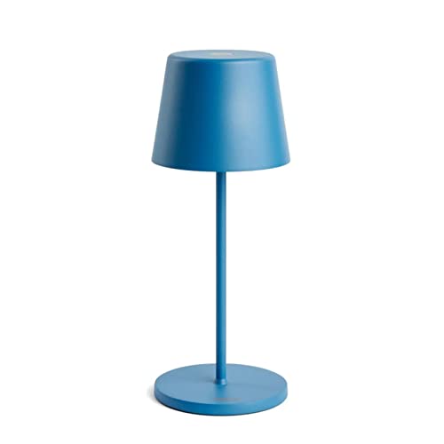 Pertrix LED Akku Gartentisch Leuchte Blau stufenlos dimmbar - IP65 Tisch Lampe ohne Kabel für In- & Outdoor, 2700-3000K, 280 mm hoch, runde Tischlampe Esstisch, moderne LED Tischlampe Outdoor