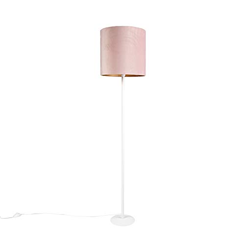 Qazqa - Modern Romantische Stehlampe weiß mit rosa Schirm 40 cm - Simplo I Wohnzimmer I Schlafzimmer - Stahl Länglich - LED geeignet E27
