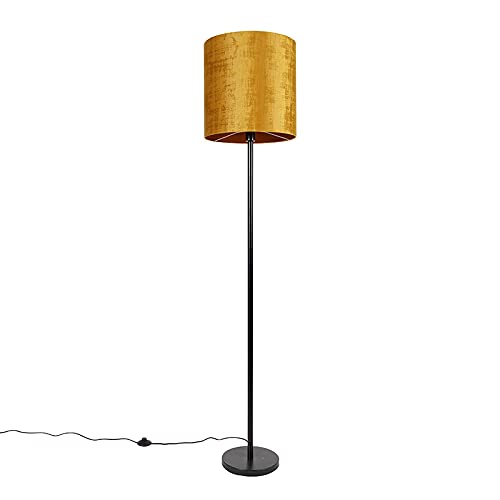 Qazqa - Klassisch I Antik Klassische Stehlampe schwarzer Schirm Gold I Messing 40 cm - Simplo I Wohnzimmer I Schlafzimmer - Textil Länglich - LED geeignet E27