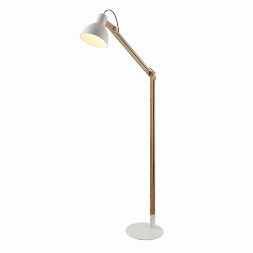 Lampenwelt Stehlampe skandinavisch Holz Metall weiß, Standleuchte, Leselampe-Stehlampe für Wohnzimmer, Esszimmer, Schlafzimmer