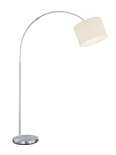 lightling modern Bogenleuchte in nickel matt, Stoffschirm weiß, 1 x E27 max. 60W, ø 30 cm, Höhe: 150-215 cm