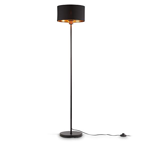B.K.Licht – Stehlampe, Bodenlampe gerade – Schwarz goldener einflammiger Stoffschirm mit 30 cm ?, 1.415x250 mm Fußtaster
