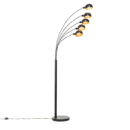 Qazqa - Design Stehlampe schwarz mit Gold I Messing 5-flammig - Sixties Marmo I Wohnzimmer I Schlafzimmer - Stahl Länglich - LED geeignet E14