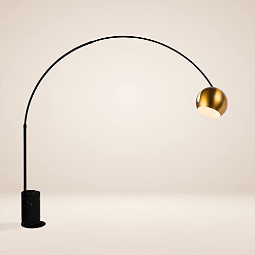 s.luce Ball Design-Bogenlampe Marmorfuß modern Bogenleuchte Stehlampe Stehleuchte, Schirm Gold, Basis Schwarz