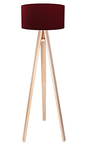Licht-Erlebnisse Dreibein Stehleuchte AIMEE Bordeaux Rot Silber 140cm klein Stoff Holz Wohnzimmer Stehlampe