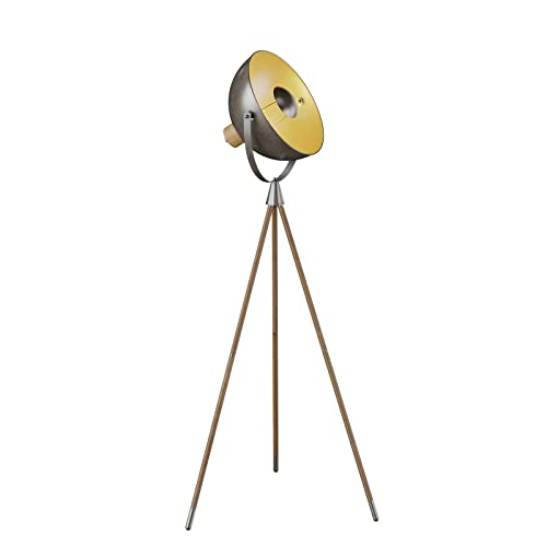 Lindby Tripod/Dreibein Stehlampe Dunkelgrau Gold, Stehleuchte Holz Metall mit Fußschalter, Standleuchte 1 flammig E27 Fassung max. 60W, ohne Leuchtmittel