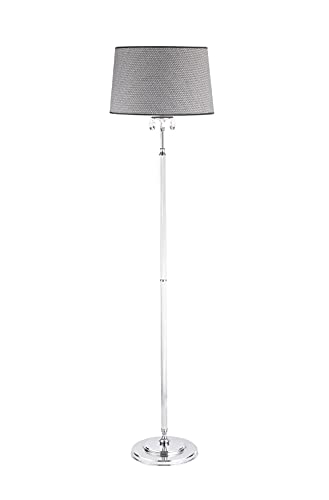 Licht-Erlebnisse Elegante Stehlampe AELUA Grau Chrom Stoff Schirm rund 166cm blendarm Wohnzimmer Lampe Stehleuchte