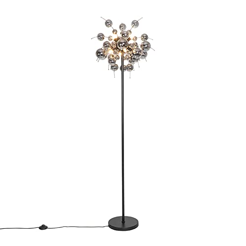 Qazqa - Design Stehlampe schwarz mit Rauchglas 8-flammig - Explode I Wohnzimmer I Schlafzimmer - Länglich - LED geeignet G9