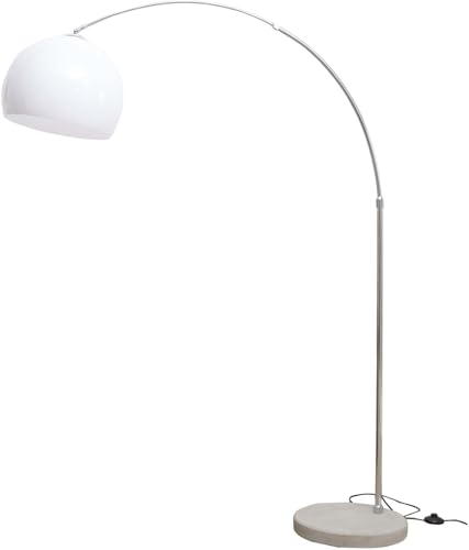 DELIFE Stehlampe Big-Deal Eco Silber Betonfuß Schirm Weiss höhenverstellbar Bogenleuchte