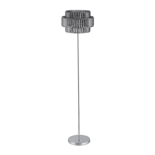 Relaxdays Stehlampe Kristall Lampenschirm runder Standfuß E27 Fassung moderne Stehleuchte 150 x 34 cm grau/silber 10038611