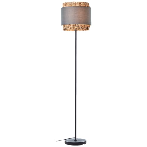 Lightbox Stehlampe mit 1,6 m Höhe im Nature Stil - Boho Standleuchte mit Schalter - E27 Fassung - max. 60 W - aus Metall/Textil/Wasserhyazi nthe - in Grau/Beige