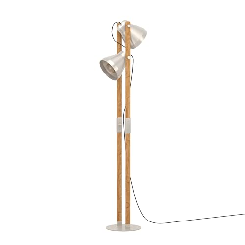 EGLO Stehlampe Cawton, 2-flammige Eck Standleuchte mit schwenkbaren Spots, rustikale Stehleuchte aus geflammtem Holz und Stahl, Lampe Wohnzimmer mit E27 Fassung, 134,5 cm