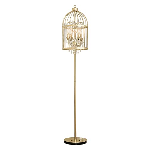 Stehlampe kinderzimmer Goldene Birdcage Kristall Stehleuchte, Mode Kreative Retro K9 Moderne Stehende Lampe Für Wohnzimmer Büroschlafzimmer, 4 Lampenhalter AA+