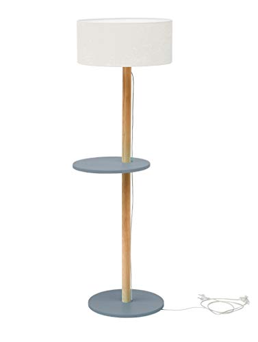  Holz Stehlampe Regal, Moderner Skandinavischer Stil für das Wohnzimmer Schlafzimmer Esszimmer, Höhe 150cm, E27, max. 40W – Dunkelgrau Weiss Lampenschirm