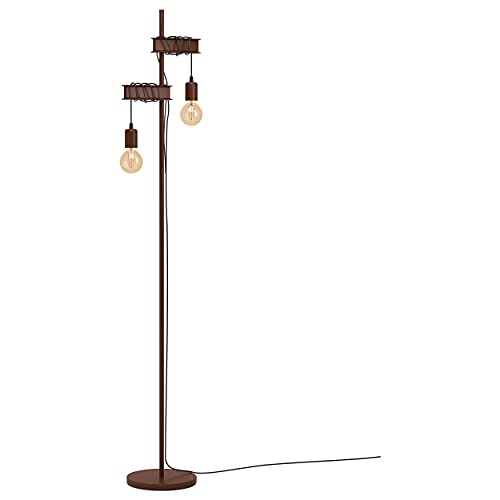 EGLO Stehlampe Townshend 4, 2 flammige Stehleuchte,, Standleuchte aus Metall, Wohnzimmerlampe in Antik Braun, Lampe mit Schalter, E27 Fassung