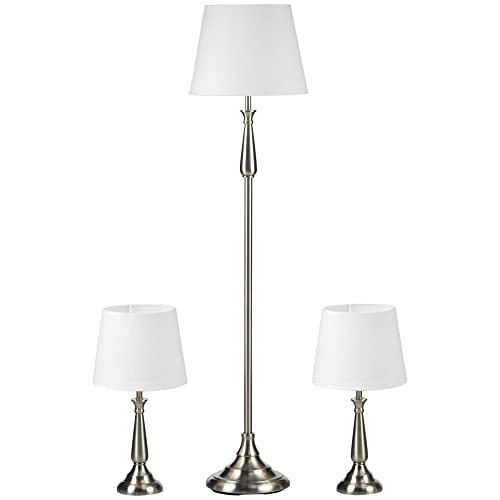 HOMCOM 3er-Lampenset inkl. 2 Tischleuchte, 1 Stehlampe, im Vintage-Design, Stehleuchte und Tischlampe Set mit E27 Sockel für Wohnzimmer, Schlafzimmer, Creme