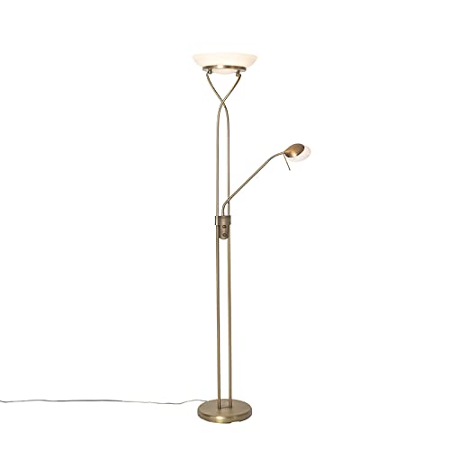 Qazqa - Modern Stehlampe Bronze inkl. LED und Dimmer mit Leselampe - Empoli Dimmer I Dimmbar I Wohnzimmer I Schlafzimmer I Deckenfluter - Stahl Länglich - I LED