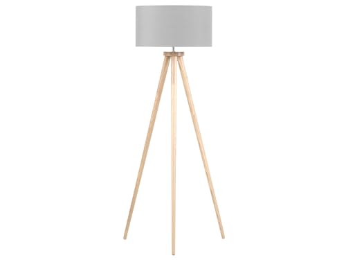 Stilvolle Stehlampe Lampenschirm aus Poly-Baumwolle Eichenholz grau Nitra