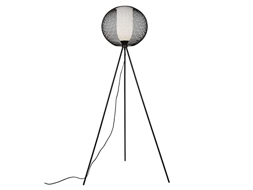TRIO Beleuchtung LED 1 flammig Metall Gitterschirm in Schwarz Glasschirm in Opal Weiss   Höhe 150cm