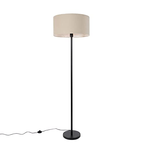 Qazqa - Design Stehlampe schwarz mit Schirm hellbraun 50 cm - Simplo I Wohnzimmer I Schlafzimmer - Stahl Rund - LED geeignet E27