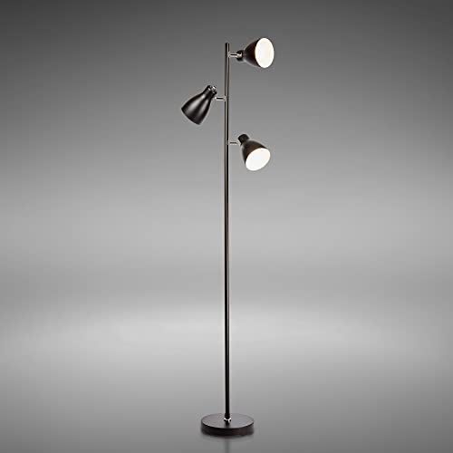 B.K.Licht - Retro Stehlampe LED - schwenkbare Stehlampe Wohnzimmer - 3x E27 Fassung - Stehleuchte ohne Leuchtmittel - 166cm Höhe - schwarz weiße Standleuchte