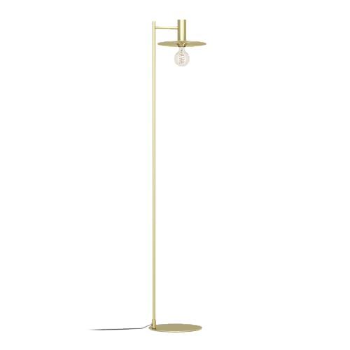EGLO Stehlampe Escandell, elegante Eck Standleuchte, Stehleuchte aus Metall in Messing-Gebürstet, Lampe Wohnzimmer mit E27 Fassung, 156 cm