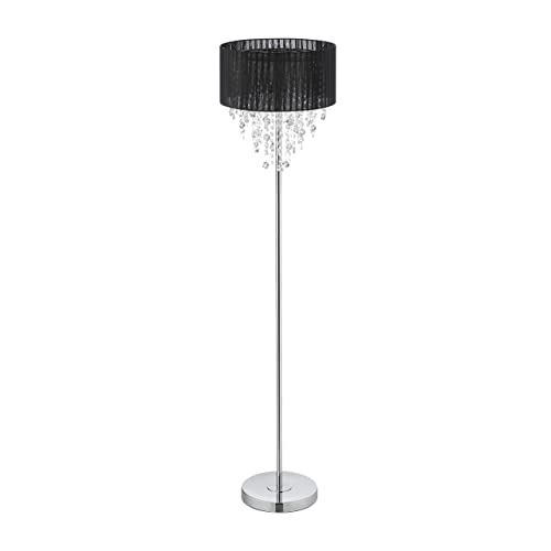 Relaxdays Stehlampe Kristall, Lampenschirm aus Organza, edle Wohnzimmerleuchte, E27, H x D 150 x 37,5 cm, schwarz/silber