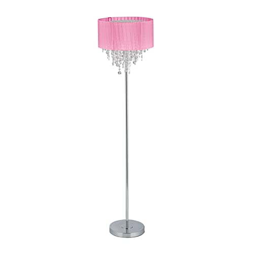 Relaxdays Stehlampe Kristall, Lampenschirm Organza, ausgefallene Wohnzimmerleuchte, E27, HxD 150 x 37,5 cm, rosa/silber