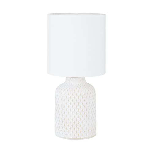 EGLO Tischlampe Bellariva, Tischleuchte, Nachttischlampe aus Keramik in Creme, Textil in Weiß, Wohnzimmerlampe, Lampe mit Schalter, E14 Fassung