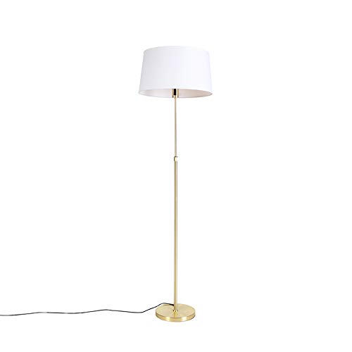 QAZQA - Modern Stehlampe Gold I Messing I Messing mit Leinenschirm weiß 45 cm - Parte I Wohnzimmer I Schlafzimmer - Stahl Rund I Länglich I Zylinder - LED geeignet E27
