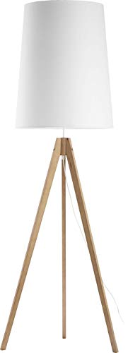 Licht-Erlebnisse Stehlampe Skandinavisch Holz Stoff in Weiß 165cm Ø50cm wohnlich Dreibein Wohnzimmer Büro Boden Lampe PANI