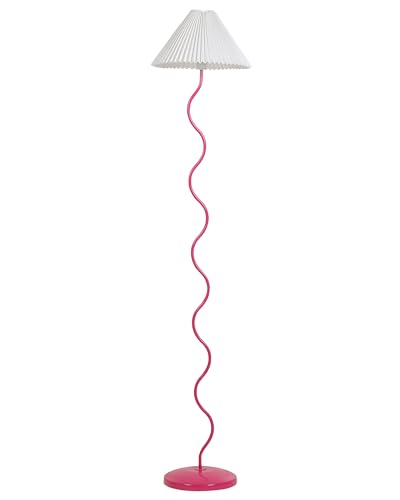 Stehlampe rosa Metallfuß gewellt Plisseeschirm Stoffschirm Kegelform Jikawo
